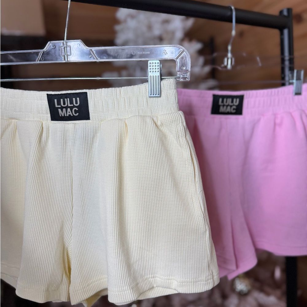 Lulu Mac Waffle Knit Butter Yellow Shorts - Picture 2 of 3
